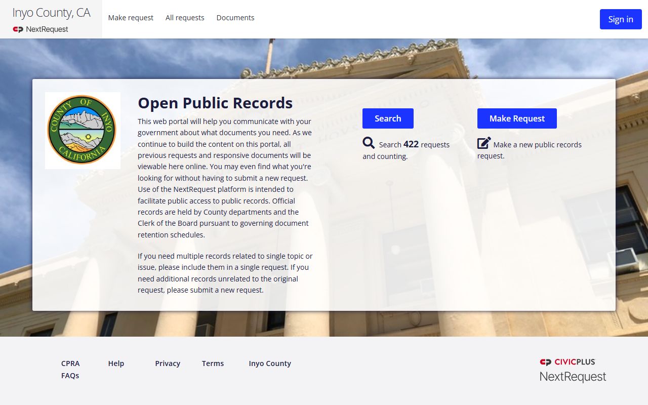 Inyo County jail mugshots public records request portal